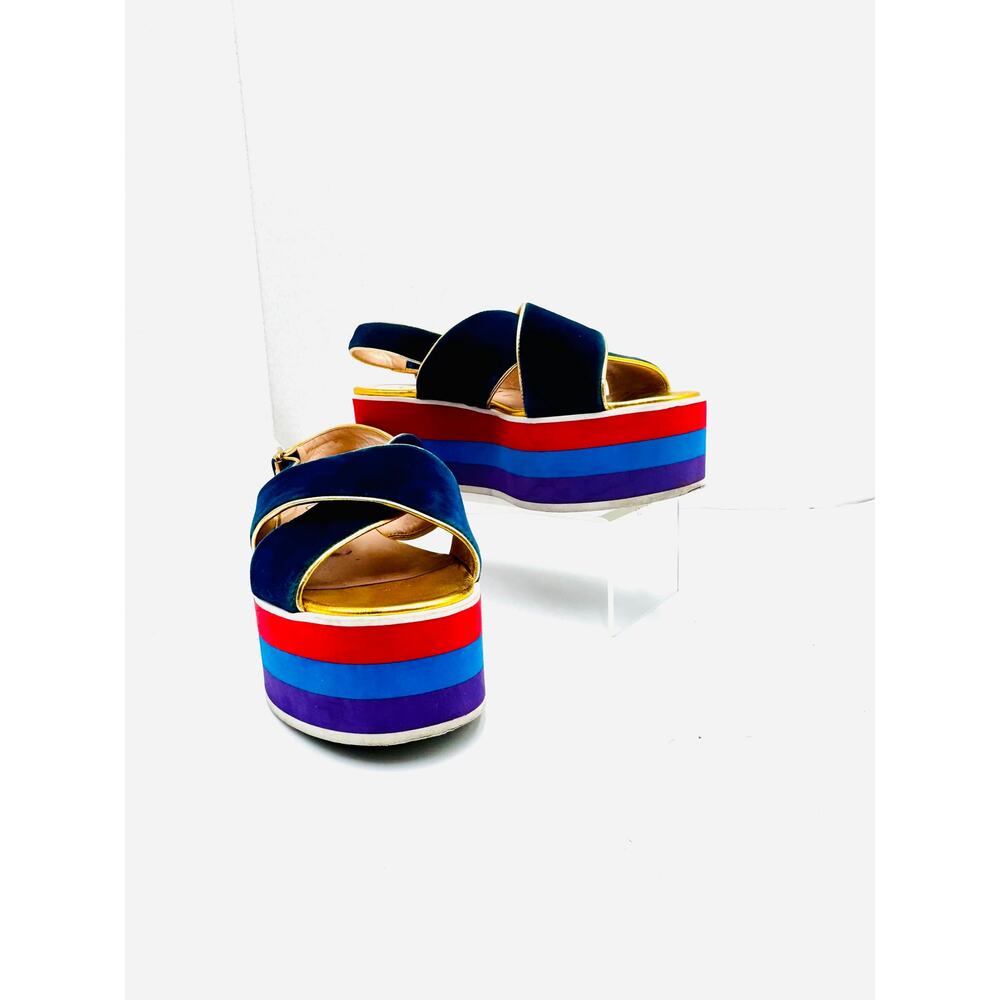 Gucci Peggy Blue Velvet Platform Sandals Crossover Strap EU 37.5 - Picture 9 of 9